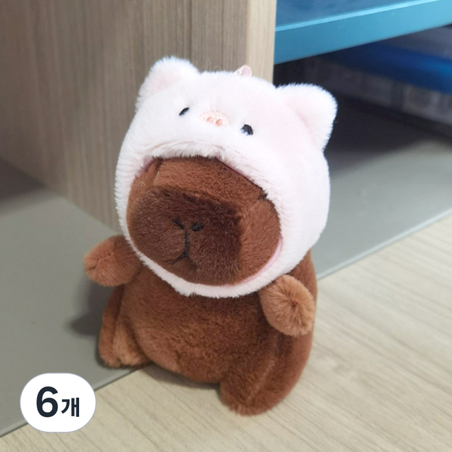 I'CLE 造型水豚絨毛娃娃鑰匙圈, 01 豬豬帽, 12cm, 6個