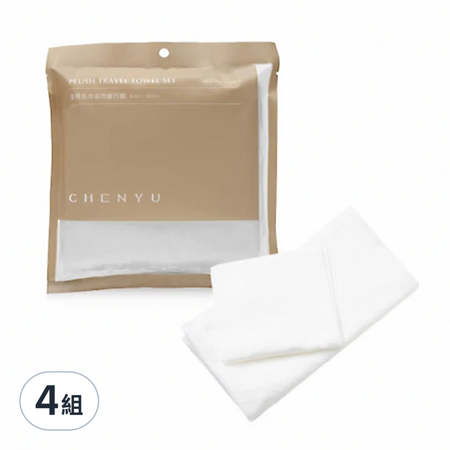 CHENYU 辰昱 柔順毛巾浴巾旅行組, 白色, 4組