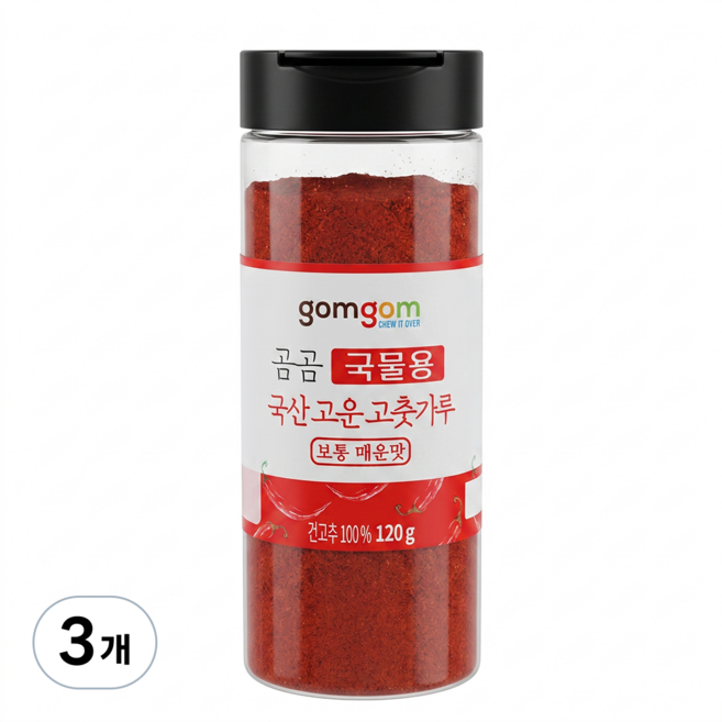 gomgom 湯底用韓國產細辣椒粉 中辣, 120g, 3個