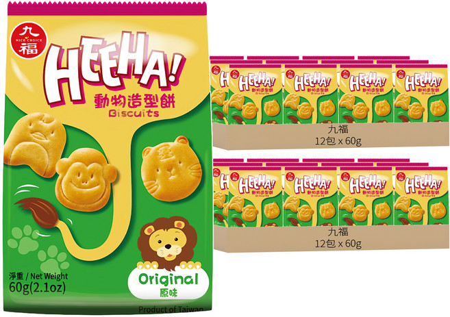 九福 動物造型餅乾 站立包 原味, 60g, 24包
