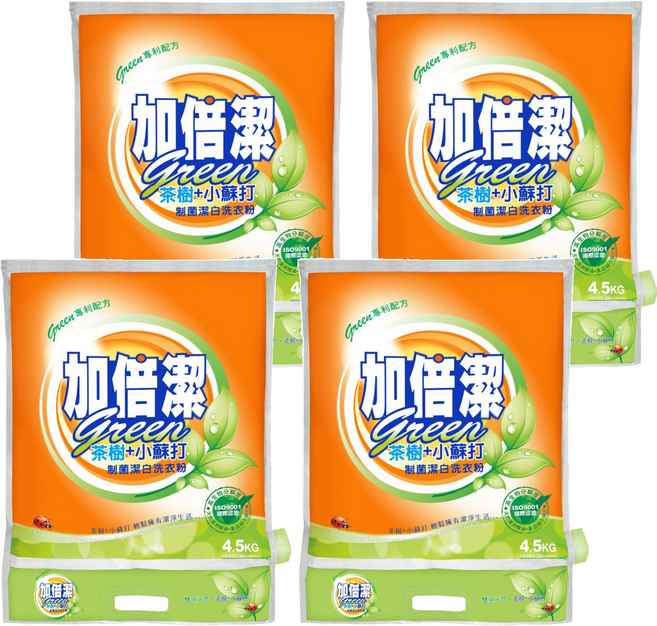 加倍潔 茶樹 + 小蘇打 制菌潔白洗衣粉, 4.5kg, 4袋