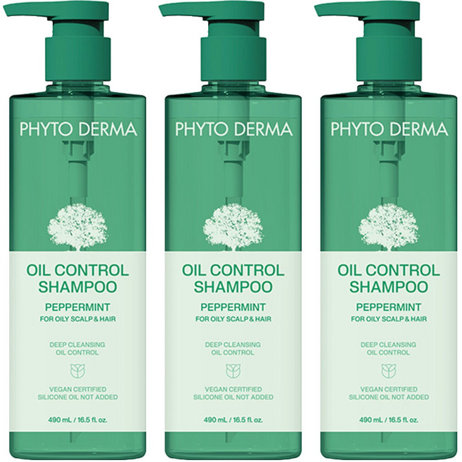 PHYTO DERMA 朵蔓 草本控油洗髮精 薄荷, 490ml, 3瓶