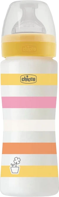 Chicco 舒適哺乳 矽膠PP特大奶瓶, 黃色, 330ml, 1個