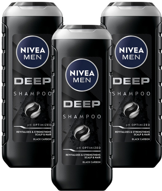 NIVEA 妮維雅 MEN 台灣公司貨 男士深極炭持久淨油洗髮精, 500ml, 3瓶