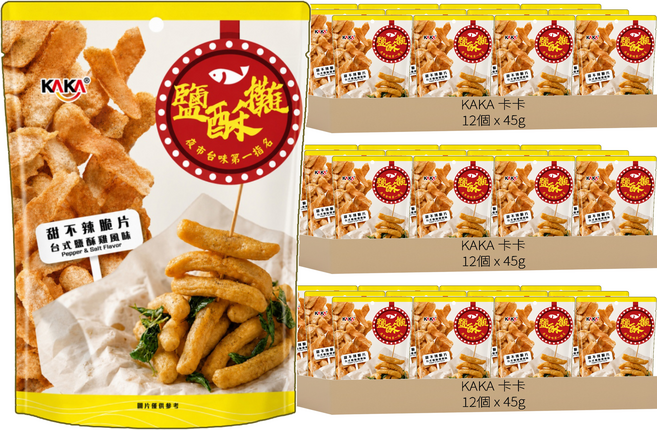 KAKA 卡卡 鹹酥攤甜不辣脆片 台式鹽酥雞風味, 45g, 36個