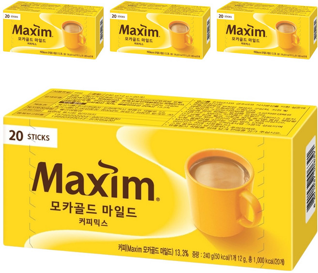 Maxim 麥心 摩卡經典三合一咖啡, 12g, 4盒, 20條