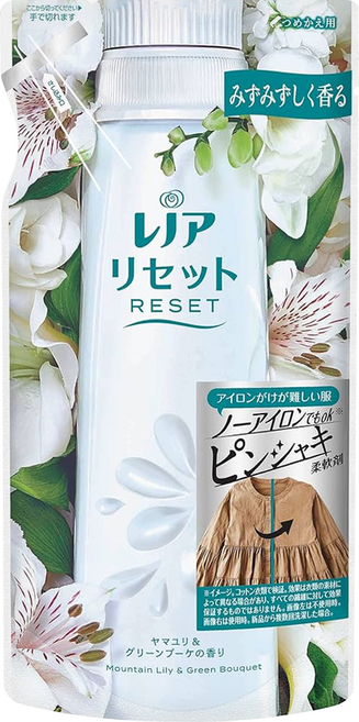 Lenor 蘭諾 日本原裝進口 RESET 防皺除臭抗縮芳香衣物柔軟精 山百合綠清香補充包, 480ml, 1包