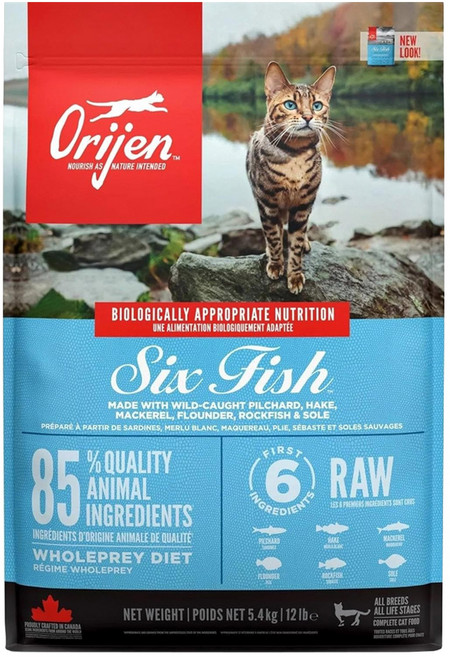 Orijen 歐睿健 台灣公司貨 全齡貓 無穀配方 乾飼料, 六種鮮魚, 5400g, 1袋