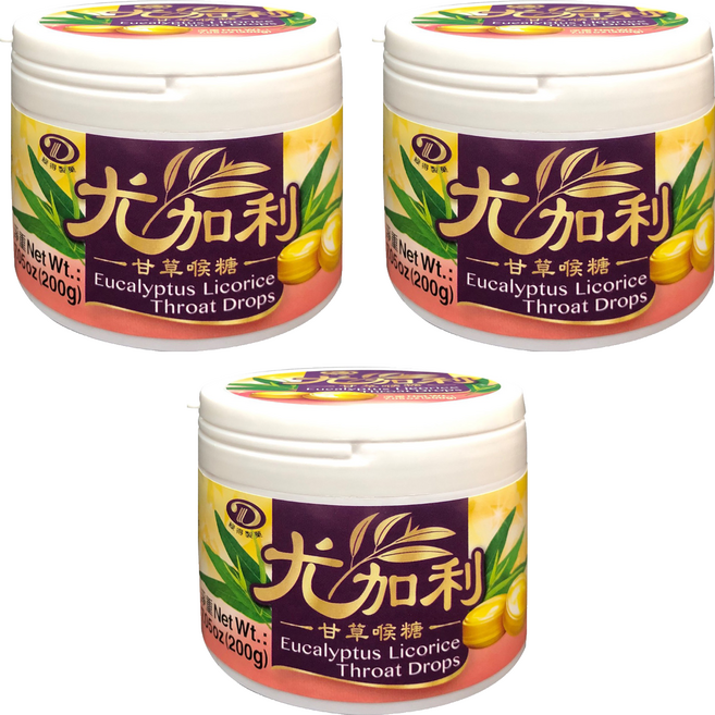 綠得製菓 尤加利甘草喉糖, 200g, 3罐