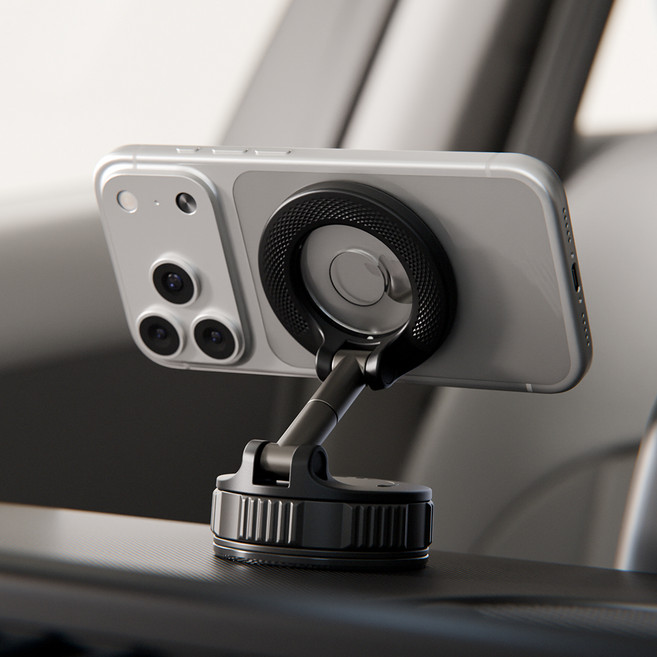 SINJIMORU MagSafe 360度 M型旋鈕氣鎖可折疊真空吸附車用支架, 黑色, 1個