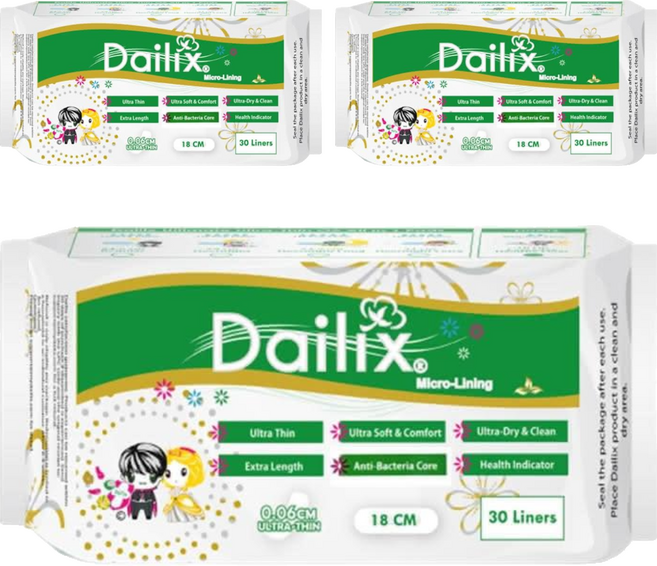 Dailix 每日健康檢查乾爽抑菌護墊, 18cm, 30片, 3包