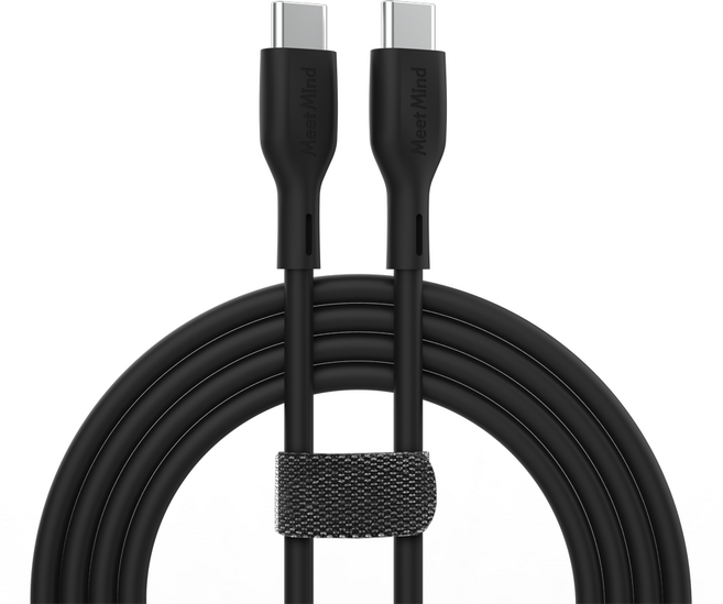 Meet Mind USB-C-USB-C PD/QC 100W 快速充電傳輸線, 220cm, 黑色, 1條