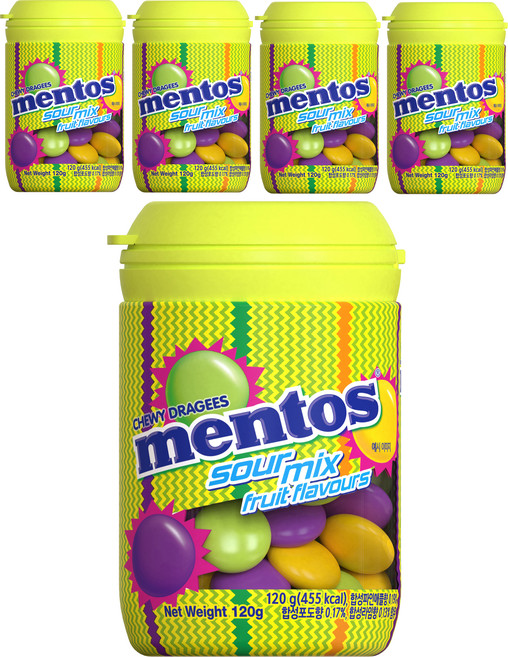 mentos 曼陀珠 酸味綜合瓶裝, 120g, 5個