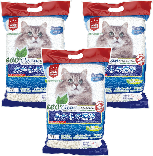 ecoClean 豆腐貓砂, 3袋, 7L, 原味
