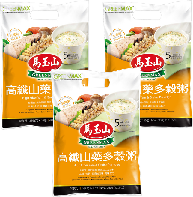 馬玉山 高纖山藥多穀粥, 350g, 3袋