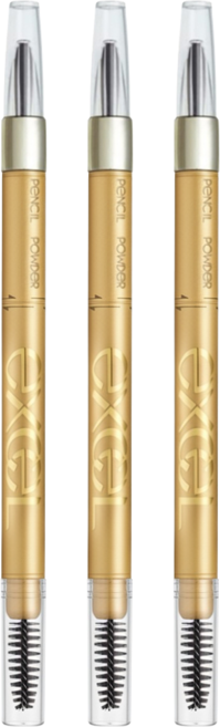 日本 excel 3合1持久造型眉筆 0.45g, 3支, PD14 紫褐色