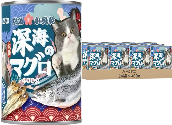 vosto 沃司托 大盛深海罐 主食泥罐, 鮪魚 + 小魚乾, 400g, 24罐