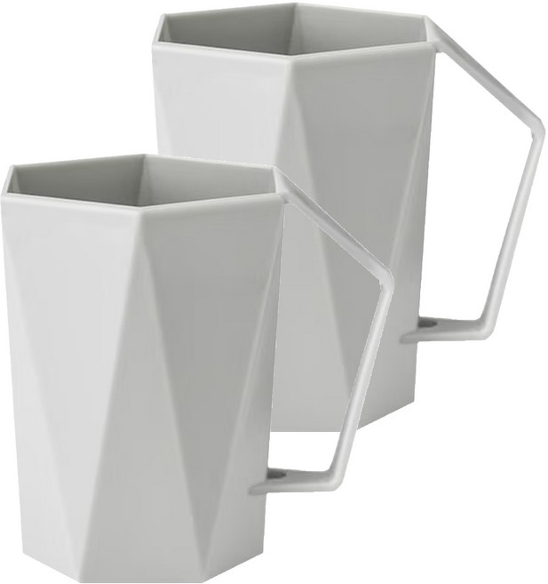 OMORY 抽象幾何把手漱口杯 10.5 x 10 x 8.5cm 330ml, 灰色, 2個