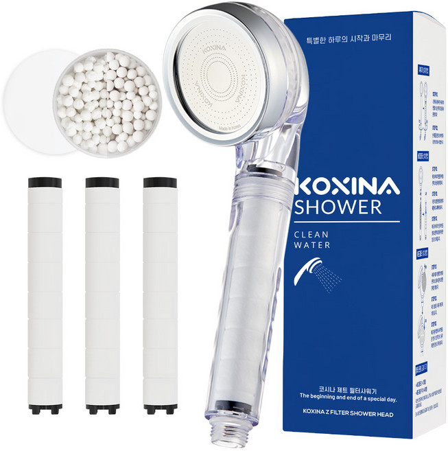 KOXINA K-ZET5段淨水蓮蓬頭 VER2.0+過濾器 3入+蓮蓬頭濾芯, 1組, 白色