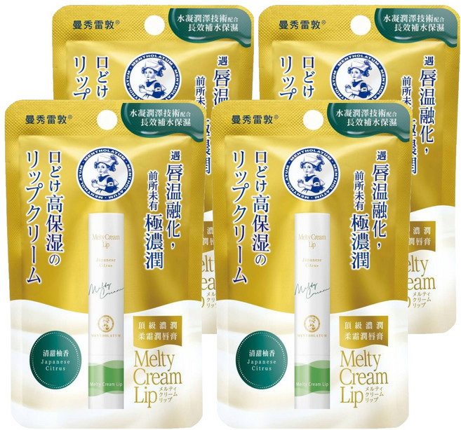 MENTHOLATUM 曼秀雷敦 台灣公司貨 頂級濃潤柔霜潤唇膏, 清甜柚香, 3.3g, 4支