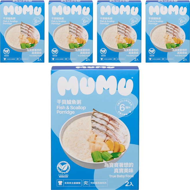 MUMU 寶寶粥 干貝鱸魚粥 2包, 混合口味, 300g, 5盒