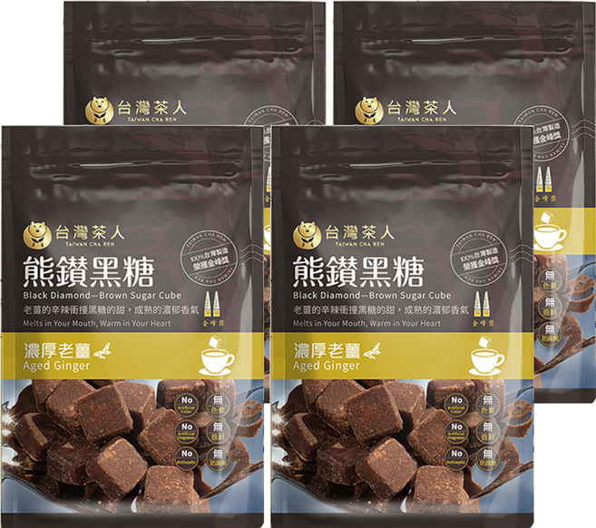 台灣茶人 熊鑽黑糖磚 濃厚老薑, 17g, 8入, 4袋