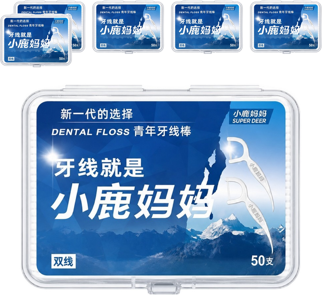 SUPER DEER 小鹿媽媽 雙線耐用牙線棒, 6個, 50個裝, 7.8cm