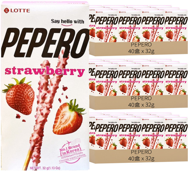 LOTTE 樂天 PEPERO草莓脆粒餅乾棒, 32g, 120盒