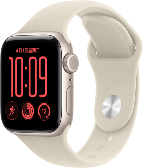 Apple 2026 Apple Watch SE3, 星光色, 40mm, GPS + Cellular, 鋁金屬錶殼 沙色運動型錶帶, M/L