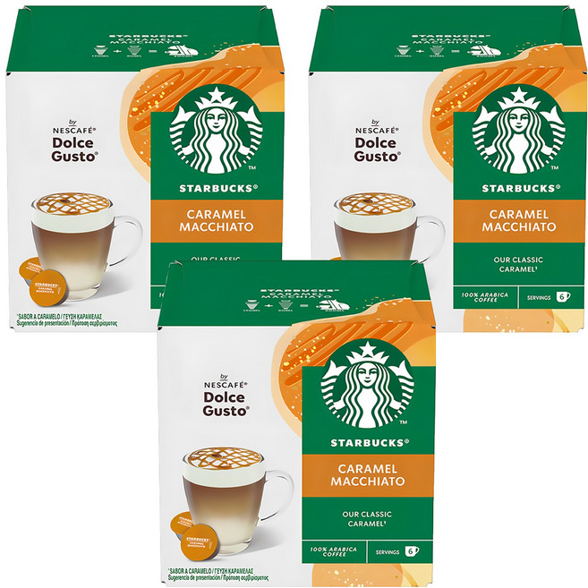 STARBUCKS 星巴克 焦糖瑪奇朵咖啡膠囊 咖啡膠囊5.5g 6顆 + 牛奶膠囊15.8g 6顆, 3盒, 21.3g, 12顆