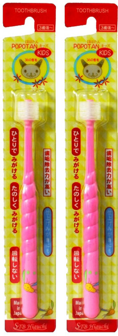 STB Higuchi 360度幼兒牙刷 3歲以上適用, 顏色隨機, 1入, 2支