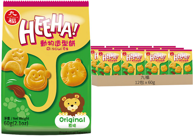九福 動物造型餅乾 站立包 原味, 60g, 12包