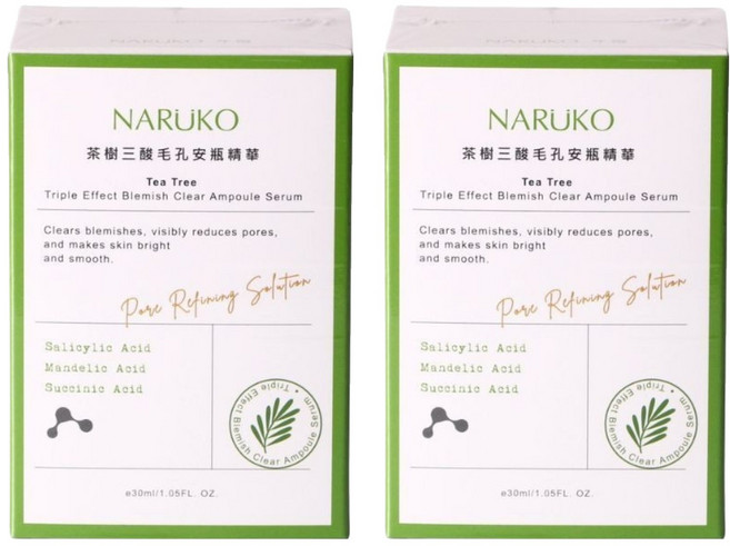 NARUKO 牛爾 台灣公司貨 茶樹三酸毛孔安瓶精華, 30ml, 2個