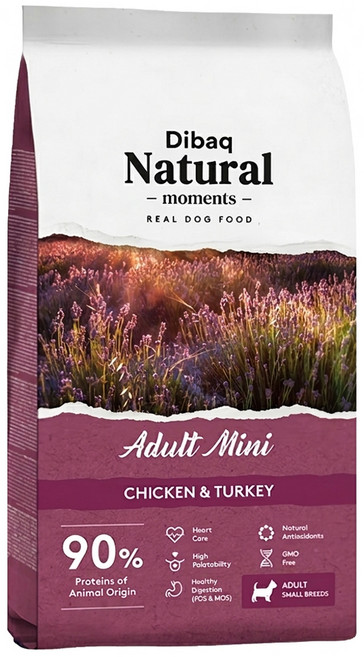 Dibaq Natural moments 自然嗑犬糧 小型成犬 心臟保健配方, 雞肉 + 火雞肉, 300g, 1包