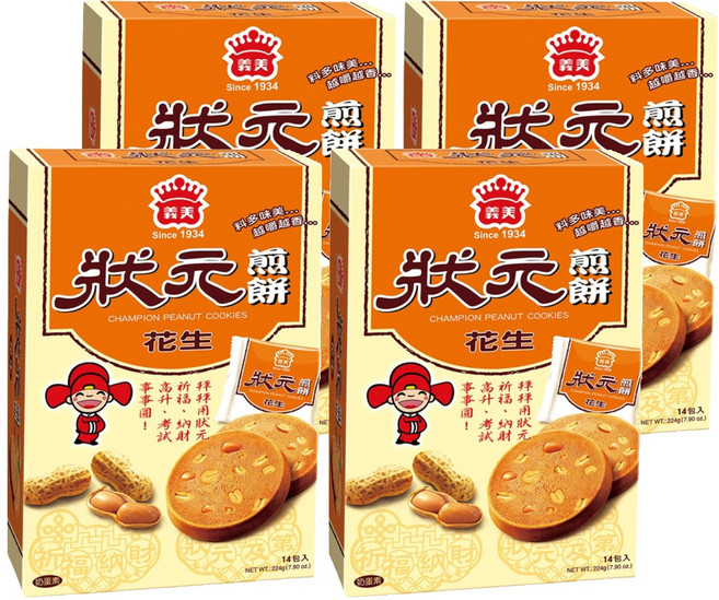 義美 狀元煎餅 花生, 224g, 4盒