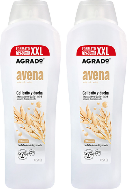AGRADO 100%燕麥水解麥蛋白防護保濕沐浴乳, 2瓶, 1.25L