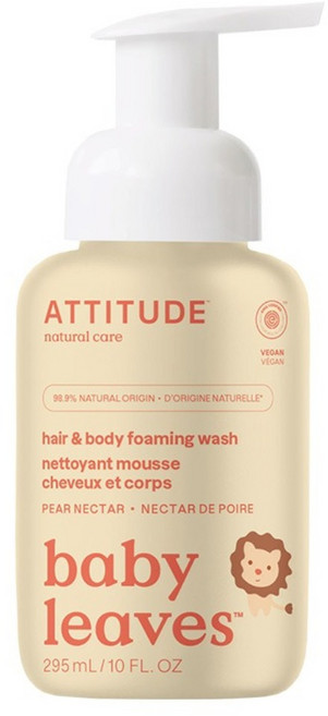 ATTITUDE 艾特優 嬰幼兒2合1泡沫洗髮沐浴露 梨花蜜 0歲以上, 295ml, 1瓶