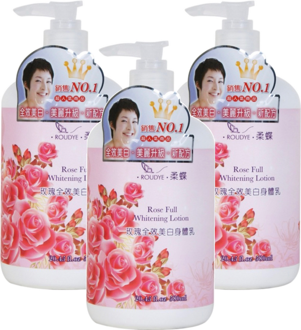 Roudye 柔蝶 玫瑰全效美白身體乳, 580ml, 3瓶