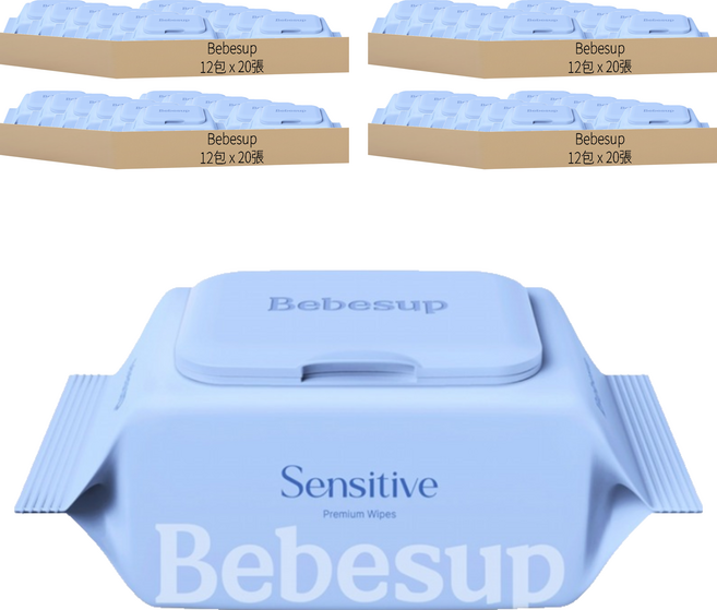 Bebesup 嬰兒用濕紙巾 敏感肌適用, 50gsm, 20張, 48包