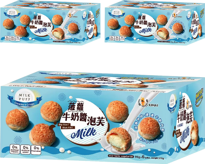 興麥蛋捲烘焙王國 牛奶醬菠蘿泡芙 6包, 96g, 3盒