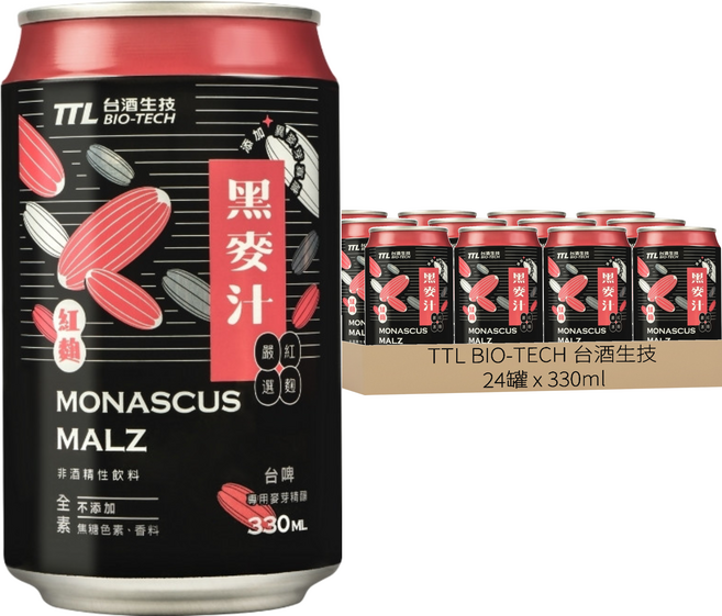 TTL BIO-TECH 台酒生技 紅麴黑麥汁, 330ml, 24罐