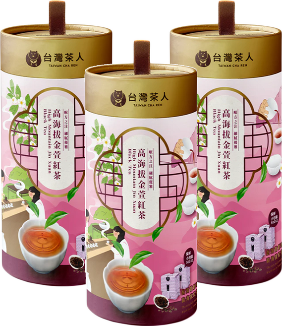 台灣茶人 100%好茶 高海拔金萱紅茶, 2包, 3罐, 50g