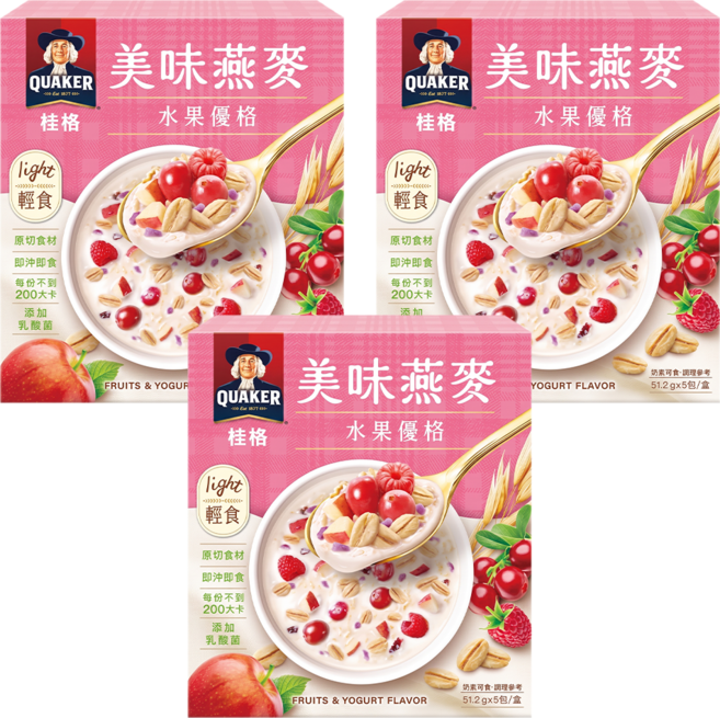 QUAKER 桂格 美味燕麥 水果優格 5包, 256g, 3盒