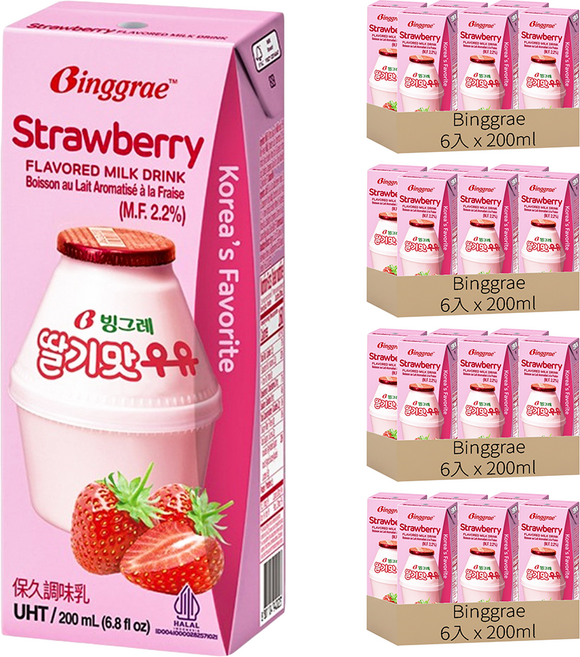Binggrae 草莓牛奶, 24入, 200ml