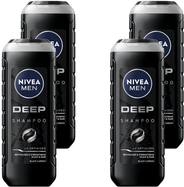 NIVEA 妮維雅 MEN 台灣公司貨 男士深極炭持久淨油洗髮精, 500ml, 4瓶