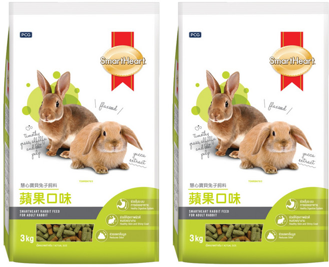 SmartHeart 慧心 寶貝兔子飼料, 蘋果口味, 3kg, 2包