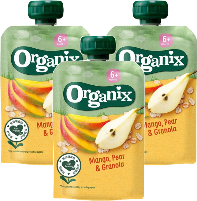 Organix 歐佳 燕麥纖泥 芒果+洋梨, 100g, 3包