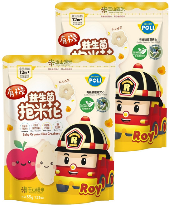 玉山碾米 抱米花 益生菌米餅, 蘋果, 35g, 2包