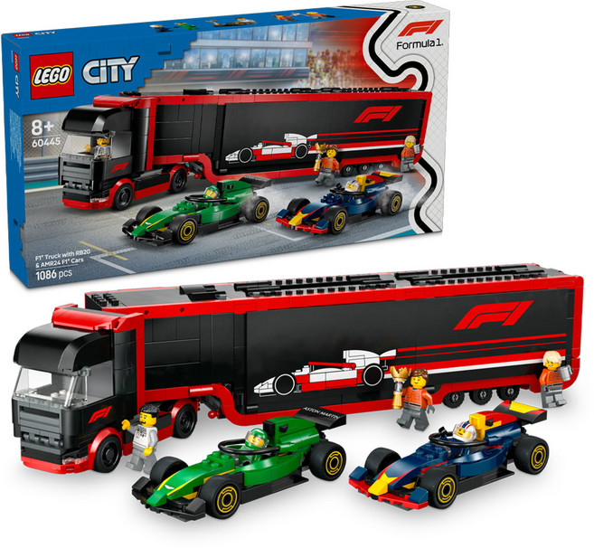 LEGO city-f1卡車 + rb20 + amr24f1汽車3, 黑色 + 紅色, 1組