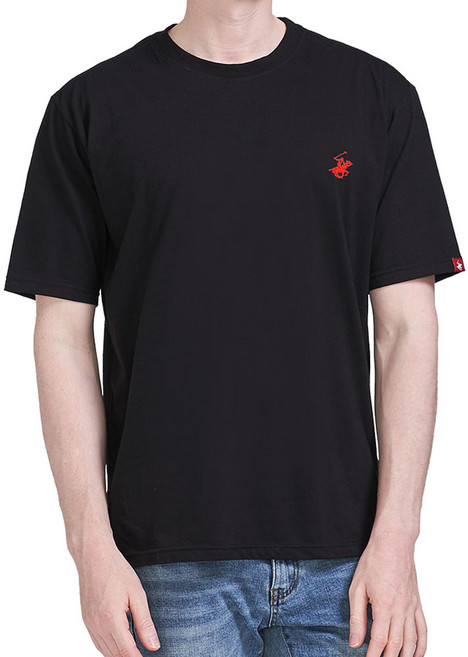 BEVERLY HILLS POLO CLUB 比佛利保羅 男女通用 Timeless 刺繡標誌圓領短袖T恤 CPS9T00, 黑色